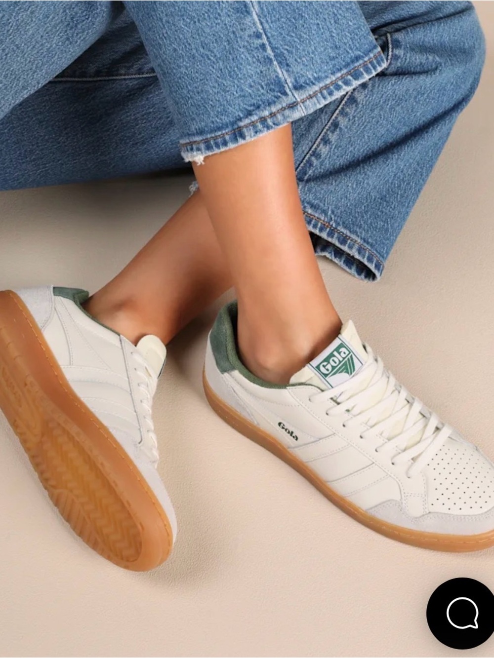 Gola Women's Eagle 86 White & Green Retro Gum Sole Sneakers